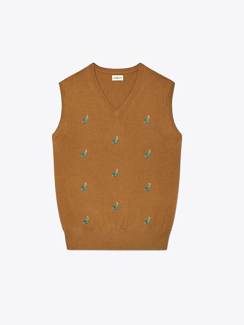 Tory Burch Camel Embroidered bird V-Neck Sweater Vest size large - Picture 2 of 7